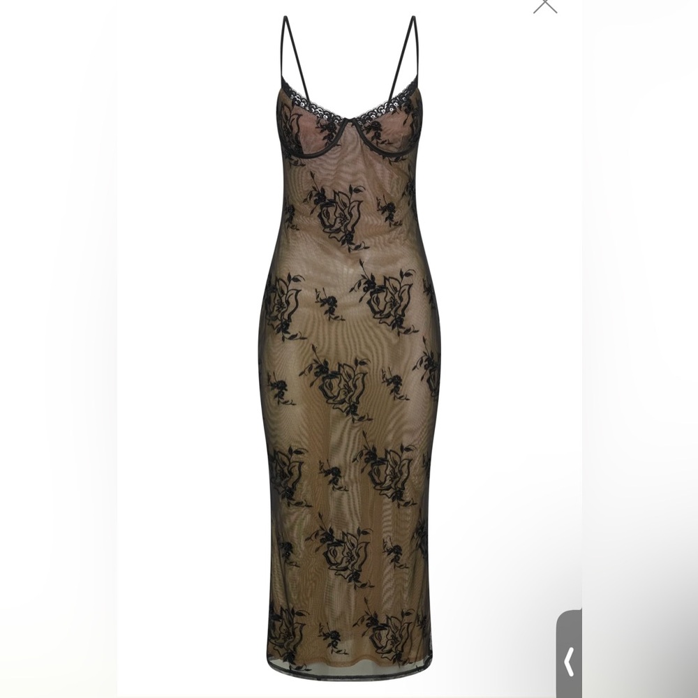 Meshki Embroidered Mesh Midi Dress - Black